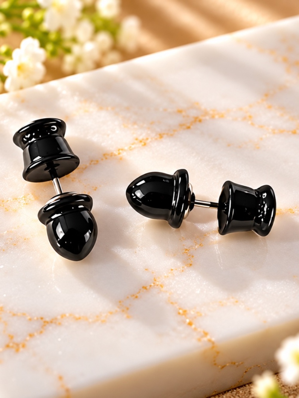 Black Stainless Steel Stud Earrings